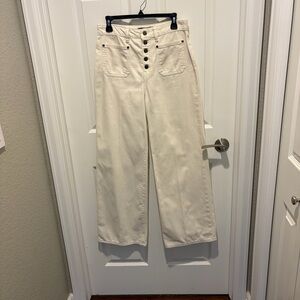Lauren Ralph Lauren Cream Wide-Leg Button-Front Jeans